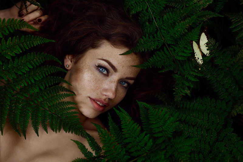face, looking at viewer, redhead, Svetlana Grabenko, blue eyes, green color, adult, looking at camera, real people, young adult, women, young women, model
