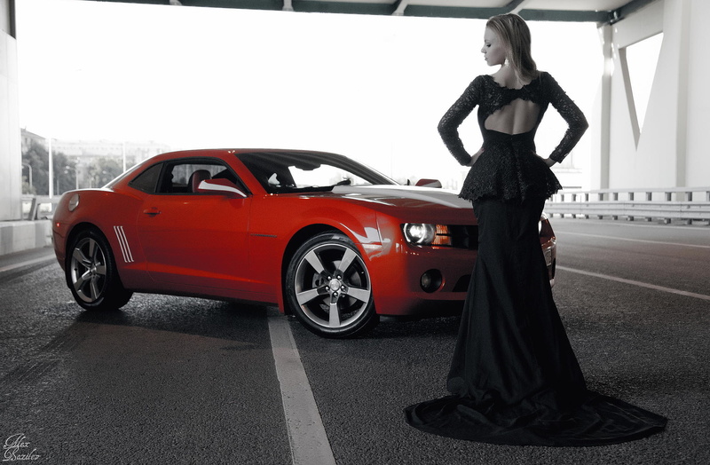 1080P, b/W, dress, Alex Bazilev, photographer, figure, Camaro, girl, Chevrolet, focus, neckline