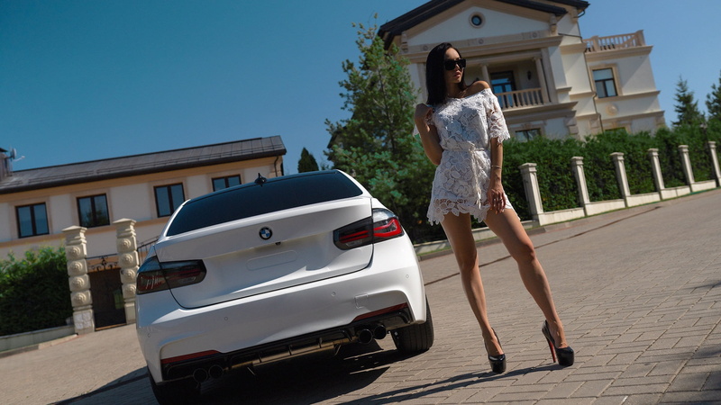 Girl, glasses, legs, Alex Bazilev, Valeriy Soldatov, dress, shoes, machine, 1080P, BMW, house
