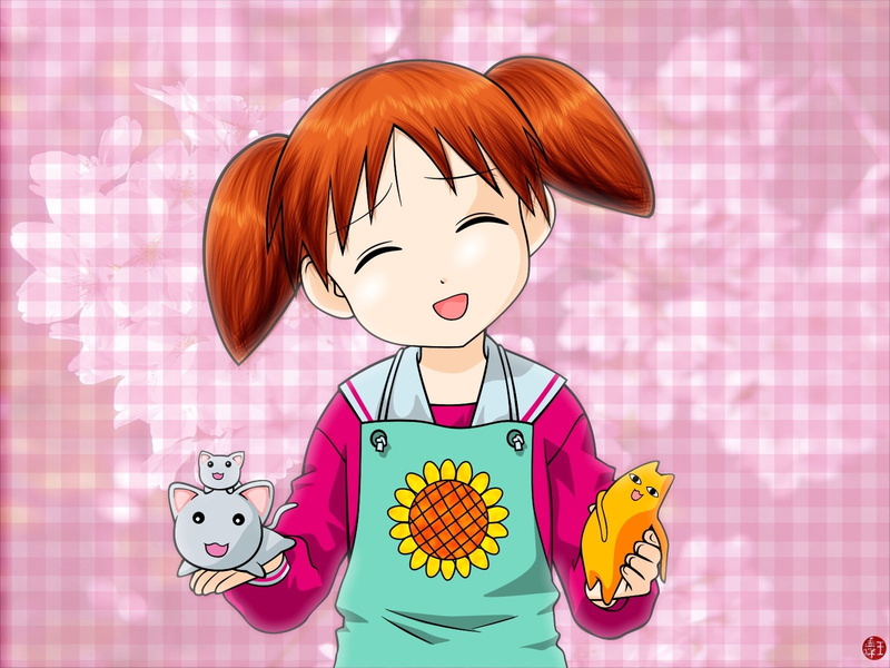 multi colored, joy, female, cheerful, happiness, food and drink, offspring, azumanga daioh, beautiful, character, illustration, apron, indoors, cooking