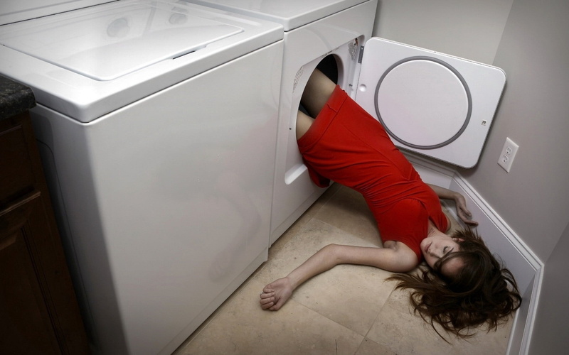 s, hygiene, chores, 1080P, household equipment, casual clothing, lifestyles, bathroom, girl, home Interior, dress, washing, women, high angle view, laundry