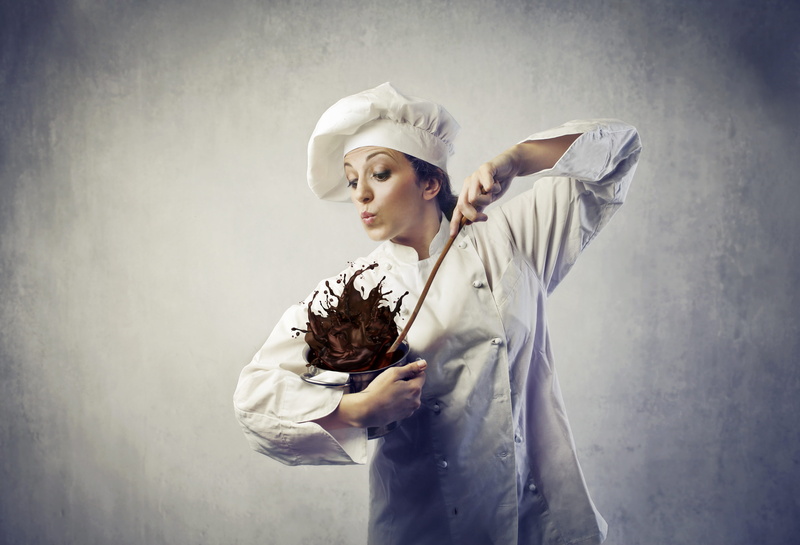 standing, shirt, females, studio shot, portrait, mixing, cooking, young women, holding, looking, contemplation, uniform, doctor, adult, 5K, chocolate