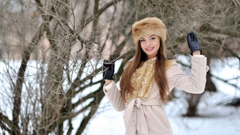 long hair, adult, standing, young women, clothing, nature, snow, warm clothing, hairstyle, tree, sweet girl pic 3840x2160, winter, one person, outdoors