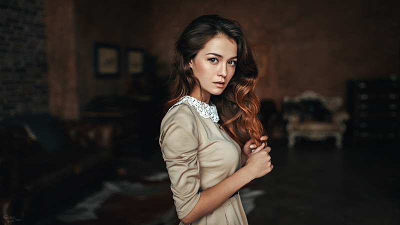 Georgy Chernyadyev, women, brunette, Anastasia Zonova, dress, 1080P, long hair