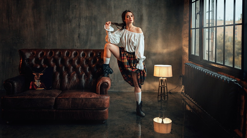 tufted, boots, shirt, two people, furniture, Georgy Chernyadyev, indoors, young men, no bra, socks, people, brunette, full length, sofa, men, ponytail