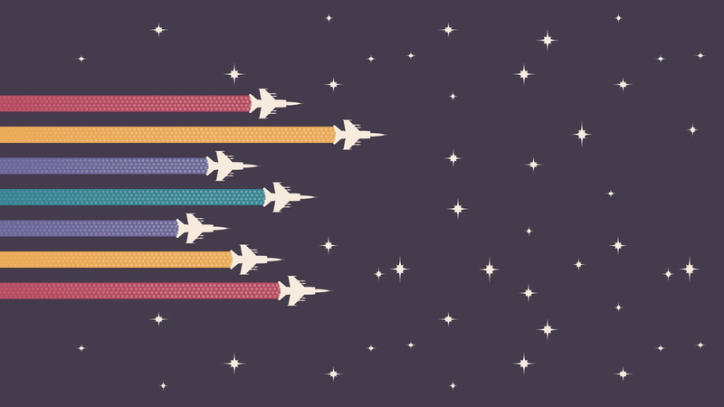copy space, aircraft, close-up, minimalism, low angle view, stream, art and craft, no people, in a row, multicolored, fighter, white color, star shape