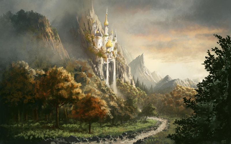 architecture, idyllic, brown, day, 1080P, nature, plant, tranquil scene, change, no people, mountains, forest, land, drawing, white, environment, cloud - sky