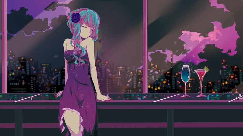 closed eyes, anime, anime girls, window, dress, blue hair, flower in hair, 2K, cityscape