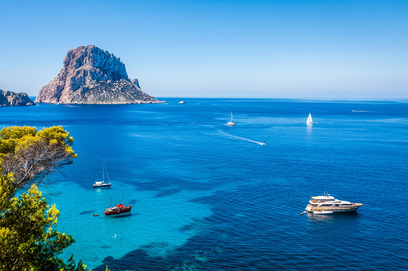 4K, ships, spain, ibiza, sea, crag