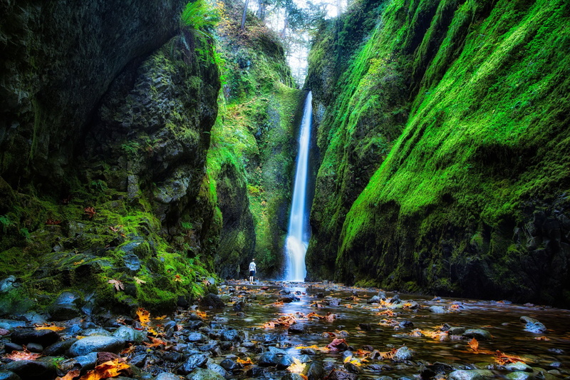 oregon, autumn, moss, usa, oneonta, nature, falls, 1080P, crag, waterfalls
