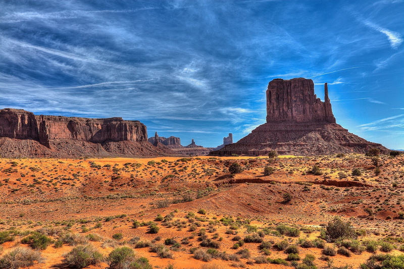 sky, travel destinations, monument valley, semi-arid, cloud - sky, no people, rock - object, beauty in nature, physical geography, tranquility, environment