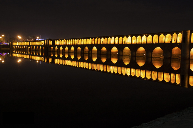 sky, water, bridge - man made structure, 4K, 33pol bridge, illuminated, transportation, city, esfahan, dark, pooyan eshtiaghi, si o se pol bridge, nature