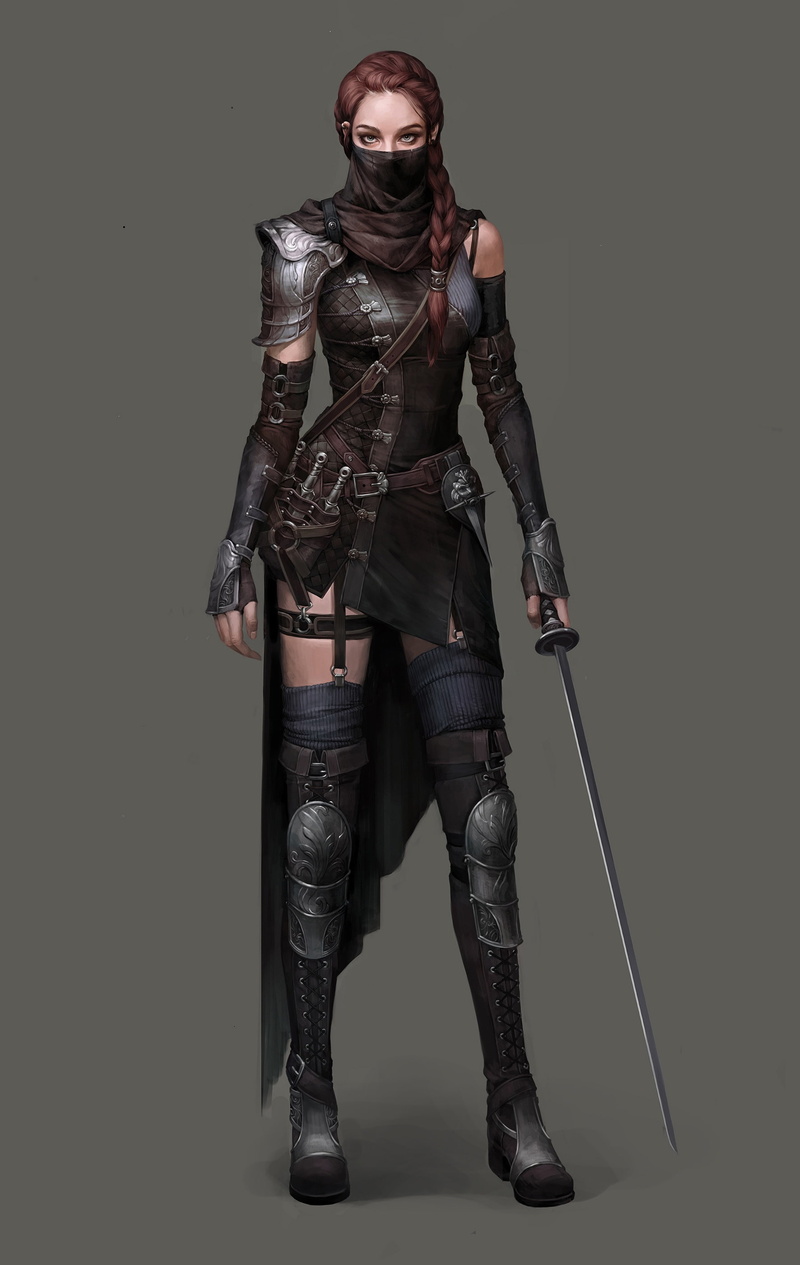 2K, si-woo-kim-thief-girl, beautiful, art, original, siwoo, woman, warrior, artist, fantasy, kim, beauty, sword