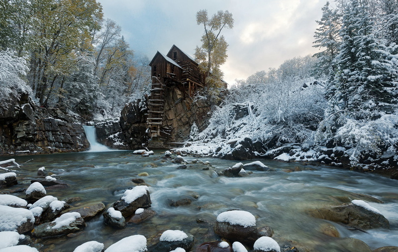 mill, Crystal Mill, 1080P, snow, river