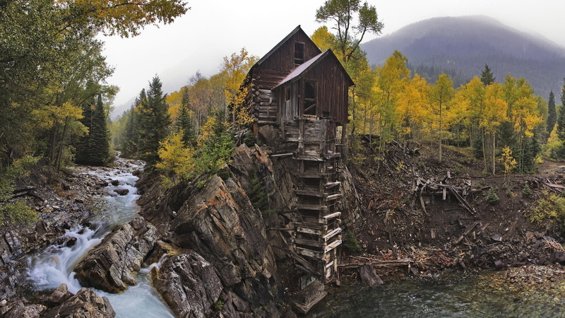 no people, 1080P, architecture, tranquil scene, forest, environment, day, stream - flowing water, crystal mill, landscape, tranquility, water, nature
