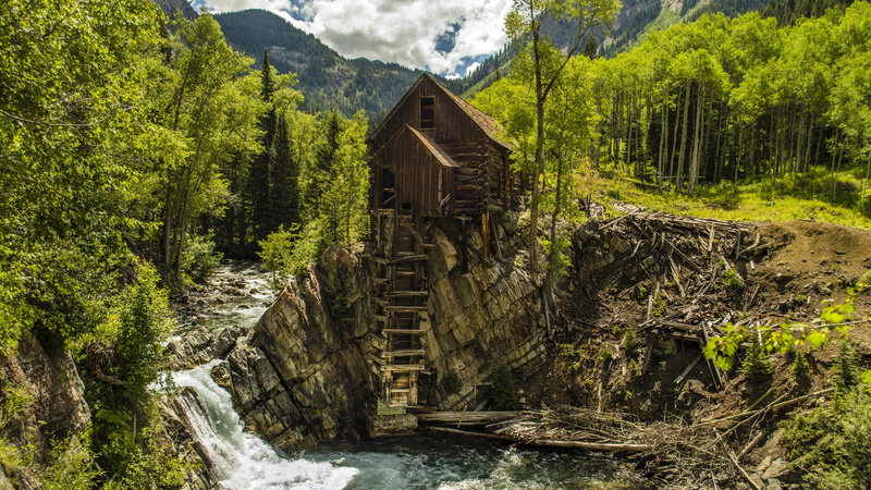 landscape, wooden, architecture, wood - material, carbondale, crystal mill, river, tranquil scene, scenics - nature, built structure, green color, outdoors