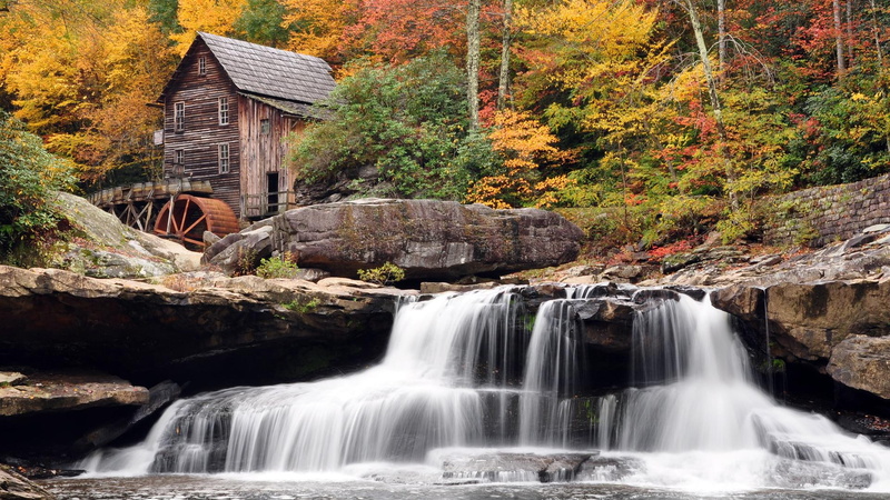 old, fall, 1080P, forest, waterfall, mill, falls, landscape, autumn, water