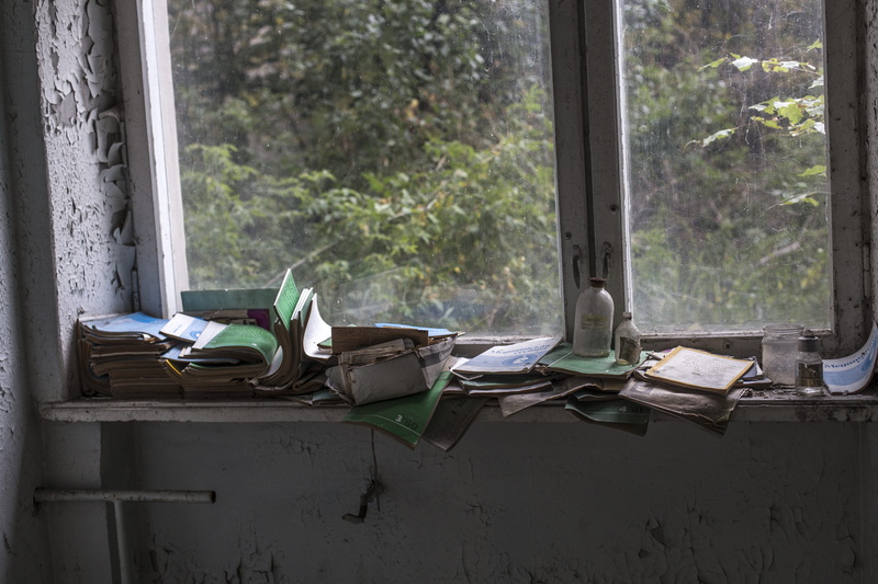 absence, obsolete, sash, light, still life, seat, messy, curtain, window, dirty, travel, garbage, abandoned, growth, books, tree, bottles, architecture