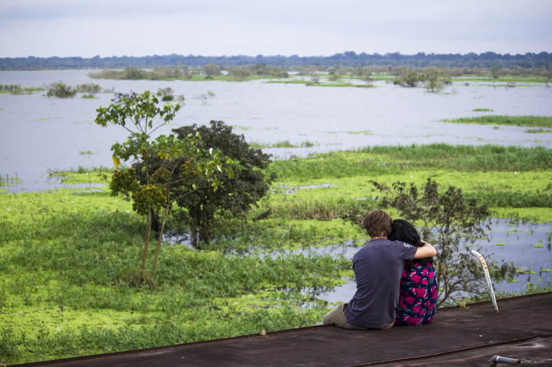heterosexual couple, 5K, outdoors, positive emotion, rainforest, romance, couple - relationship, river, rear view, adult, men, bonding, leisure activity