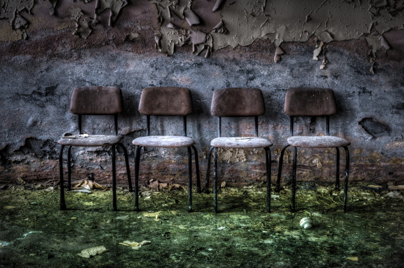 damaged, history, seat, architecture, wood - material, built structure, moss, three, lost, damp, old, no people, side by side, outdoors, nature, wood, wall
