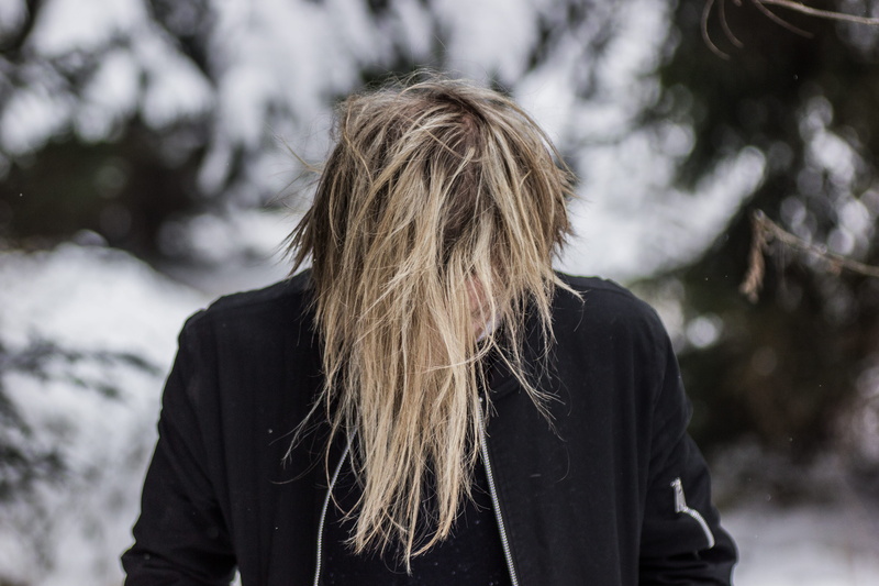 outdoors, headshot, one person, long hair, in, warm clothing, nature, woods, blond hair, human hair, wood, jacket, adult, winter, lifestyles, 5K, real people