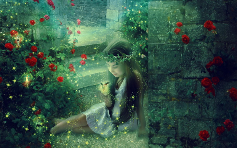 flowers, angel, secret, garden, 3d and abstract, 1080P, girl