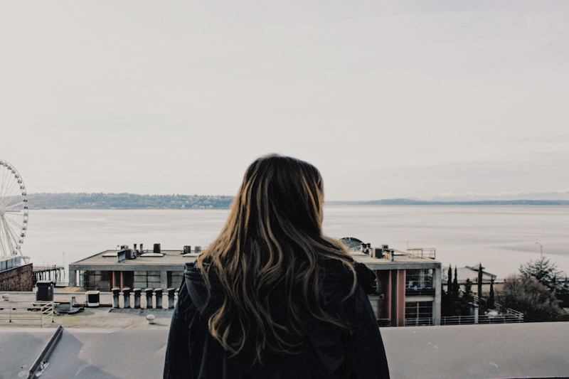 urban, pike, pikes place market, waist up, building exterior, looking at view, seattle, one person, built structure, landscape, standing, girl, ocean, lifestyles