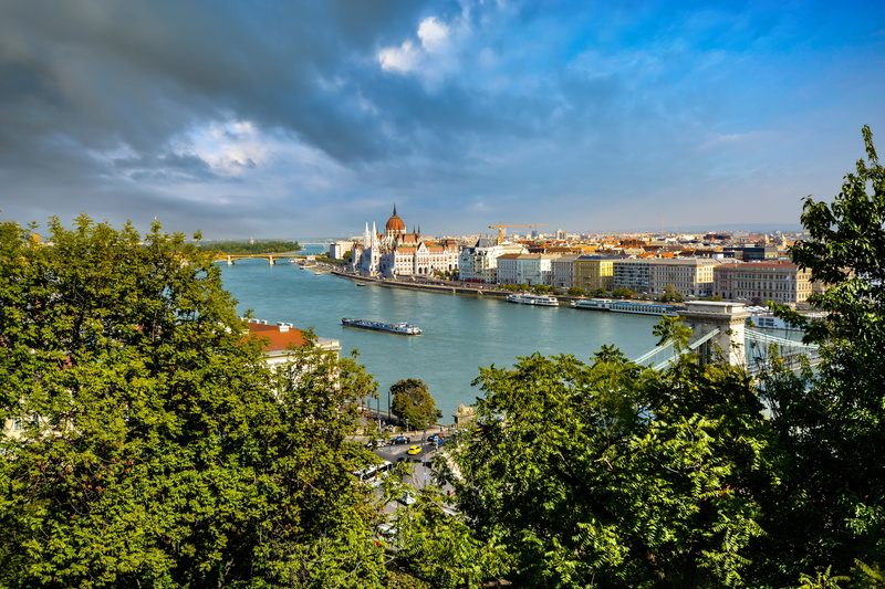 outdoors, bridge, danube river, outdoor, no people, travel, budapest, day, river, blue, vacation, chain bridge, nautical vessel, high angle view, danube