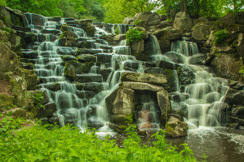 time, 5K, water, blurred motion, waterfall, rock, rainforest, virginia water, tree, solid, waterfront, plant, photography, flowing water, long exposure