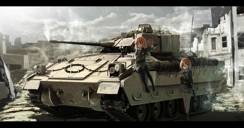 anime girls, short hair, Girls und Panzer, weapon, Bradley Fighting Vehicle, 1080P, tank, gun, anime