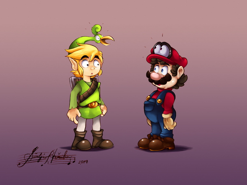 720P, The Legend Of Zelda: The Minish Cap, Crossover, Link, Ezlo (The Legend Of Zelda), Super Mario Odyssey, Mario, Video Game
