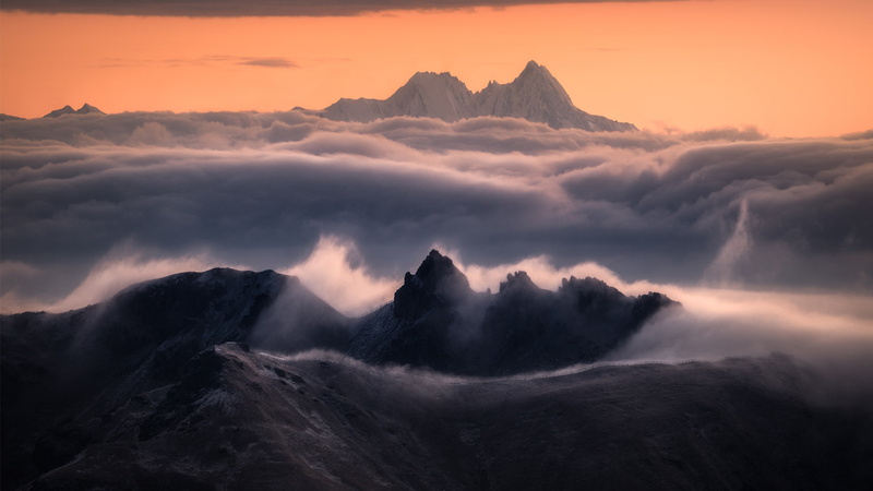 scenics - nature, 500px, no people, mountain, sunset, mist, tranquility, water, idyllic, beauty in nature, outdoors, mountain range, nature, sky, fog, Daniel Laan