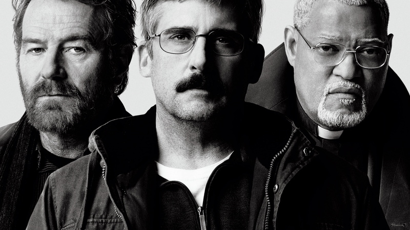actors, photo, Steve Carell, Bryan Cranston, grayscale, Last Flag Flying, 8K, 8k, Laurence Fishburne, poster