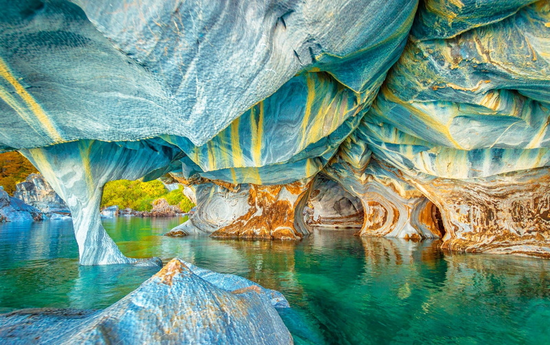 colorful, 1080P, lake, nature, cave, erosion, rock formation, Chile, water, landscape, rock