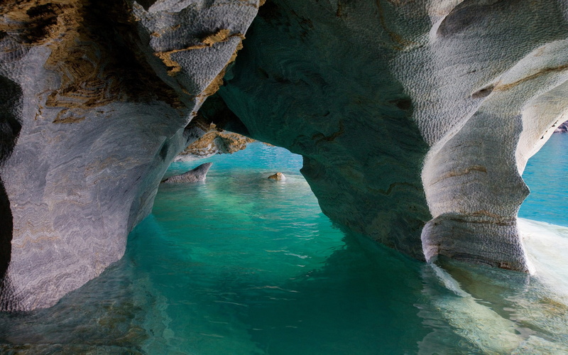 cave, nature, Chile, lake, turquoise, 2K, landscape, erosion, cathedral, marble, water