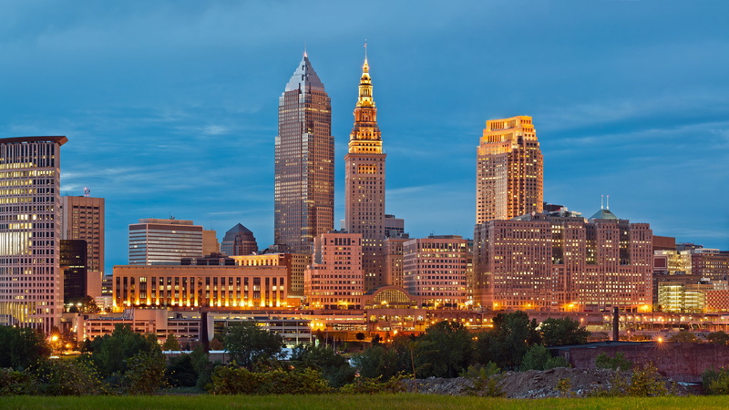 ohio, cleveland, landmark, architecture, spire, financial district, usa, no people, tower, 4K, sky, evening, office building exterior, skyscraper, landscape