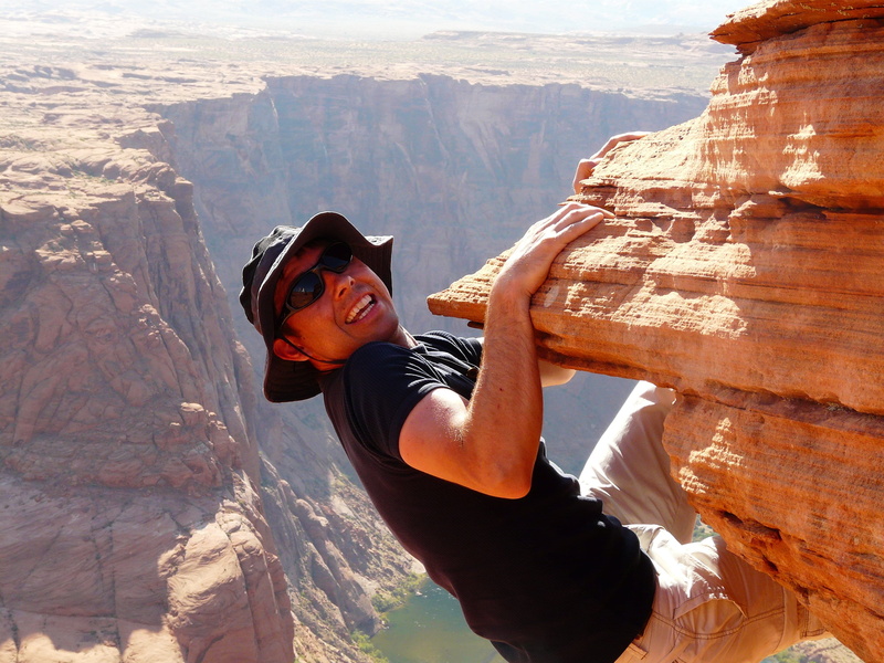 mountaineering, horseshoe bend, day, mountain range, sunlight, mountain, gorge, climber, black, activity, young adult, adventure, usa, climbing, man, shirt