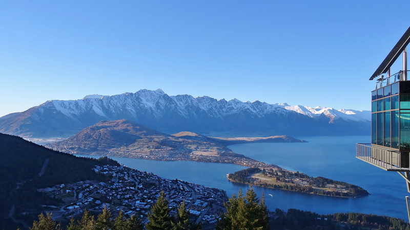 tranquil scene, clear sky, beauty in nature, travel, mountain, built structure, queenstown, mountains, architecture, 4K, blue, copy space, scenic, mountain range