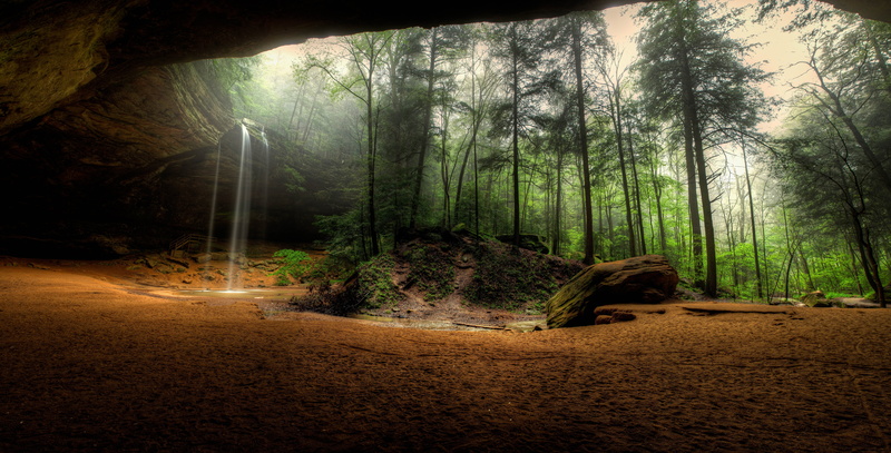 rock, forest, panorama, waterfall, the grotto, 8K