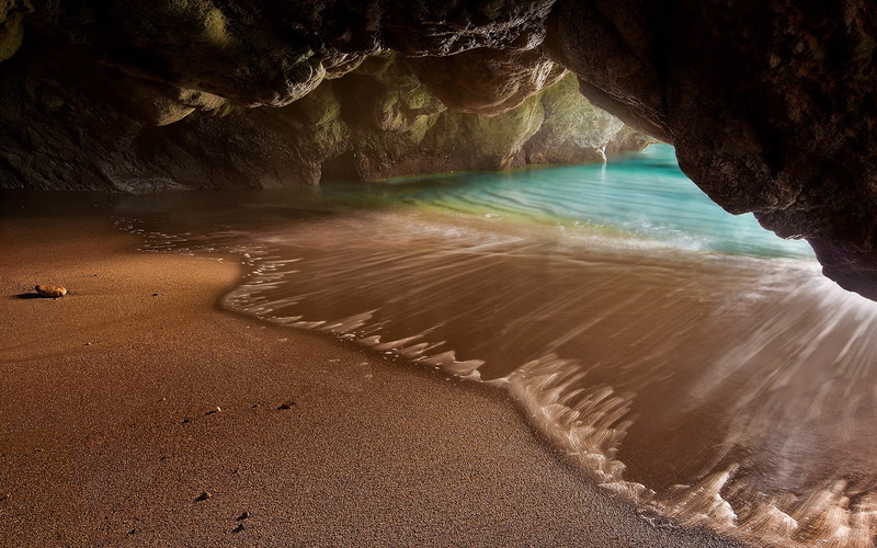 nature, cave, rock, sand, landscape, sea, water, hidden, Grotto, 1080P, beach