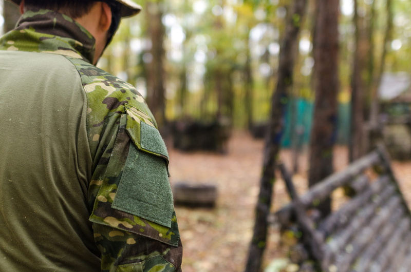 training, uniform, trees, one person, rear view, day, focus on foreground, 4K, woodland, daylight, nature, men, camouflage, background, government, combat