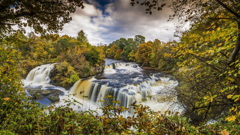 Woodlands, River, Scotland, Trees, Autumn, Clyde, Waterfalls, Valley, 2K
