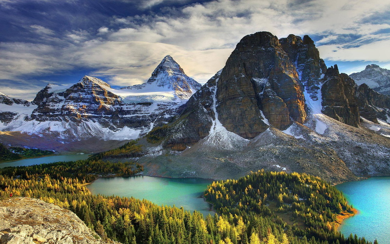 landscape, sky, 2K, lakes, peaks, forests, rocky, hd, snow, x, mountains, sharp, thick, pine