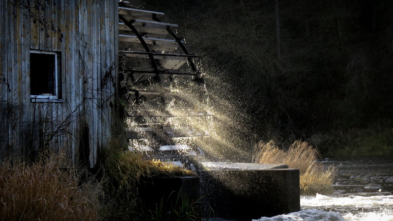 built structure, architecture, historic mill, motion, river, splashing, blurred motion, plant, 4K, waterwheel, flowing, long exposure, ray of light, obsolete
