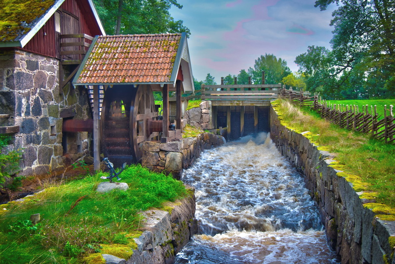 flowing water, flowing, sky, motion, plant, no people, scenics - nature, outdoors, architecture, nature, watermill 4k free download hd, water