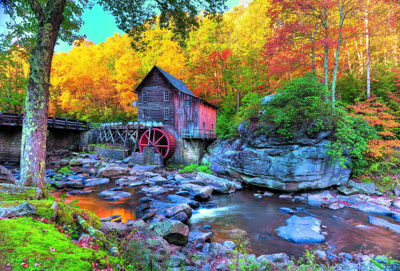 Fall, Buildings, Tree, Foliage, Mill, Windmill, Stone, Watermill, 1080P