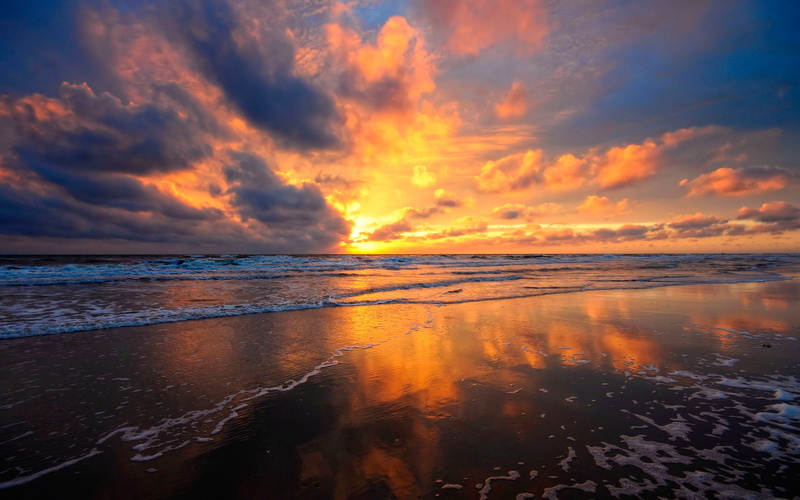 Fire, Beautiful, Beach, Clouds, Red, 1080P, Sea, Sky, views, Water, Sunset