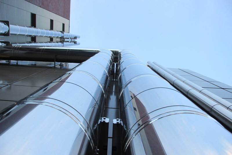 outdoors, view, water, flow, directly below, guide, curtain, pressure water line, clear sky, water supply, connections, building, water pipe, sky, factory