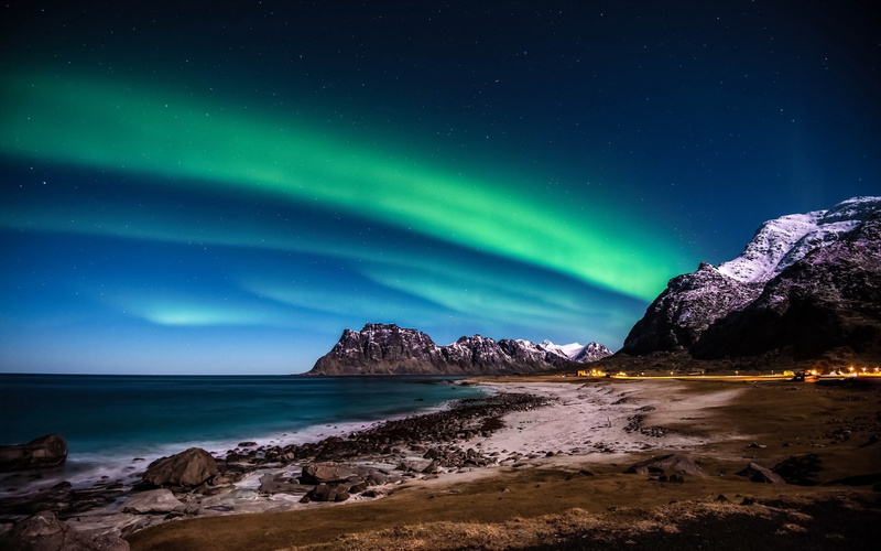 luminosity, space, no people, night, beauty in nature, cold temperature, sky, snow, sea, nature, glowing, illuminated, green color, water, scenics - nature