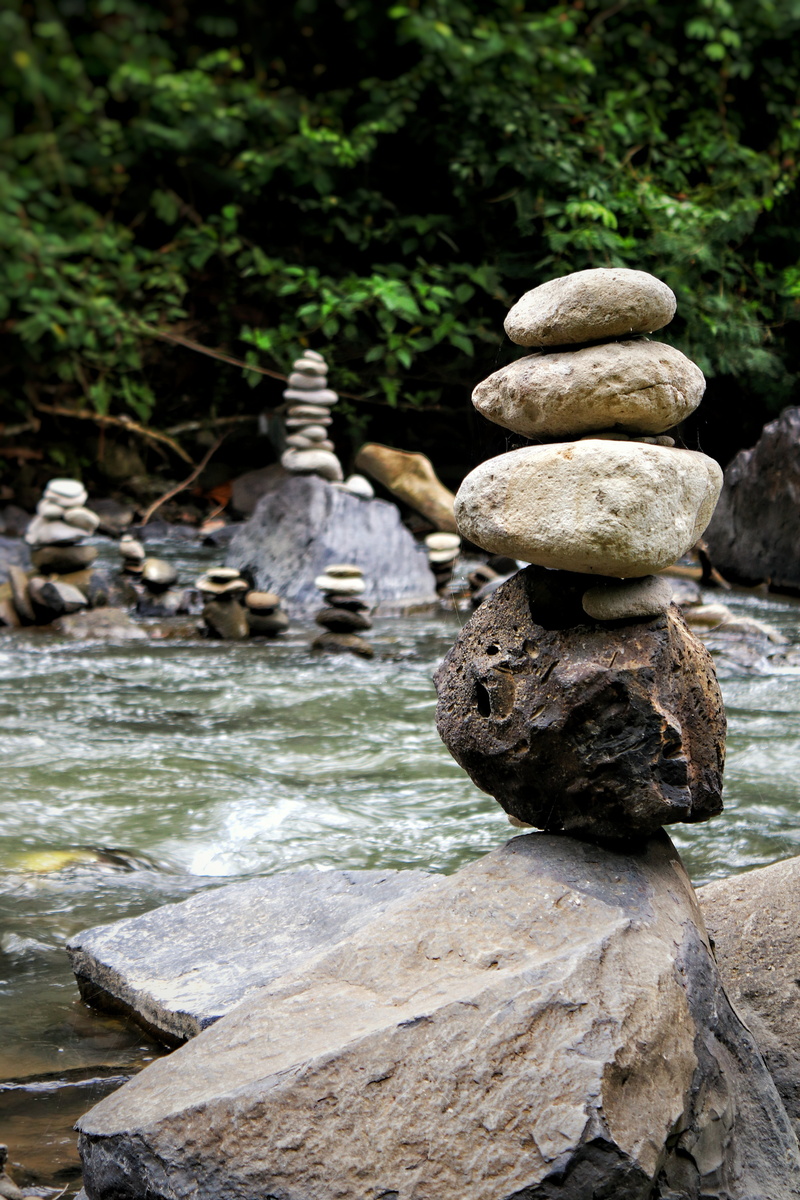 no people, nature, zen-like, outdoors, 5K, focus on foreground, stone - object, pebble, Equilibrium, balance, rock - object, tranquility, day, water, tree